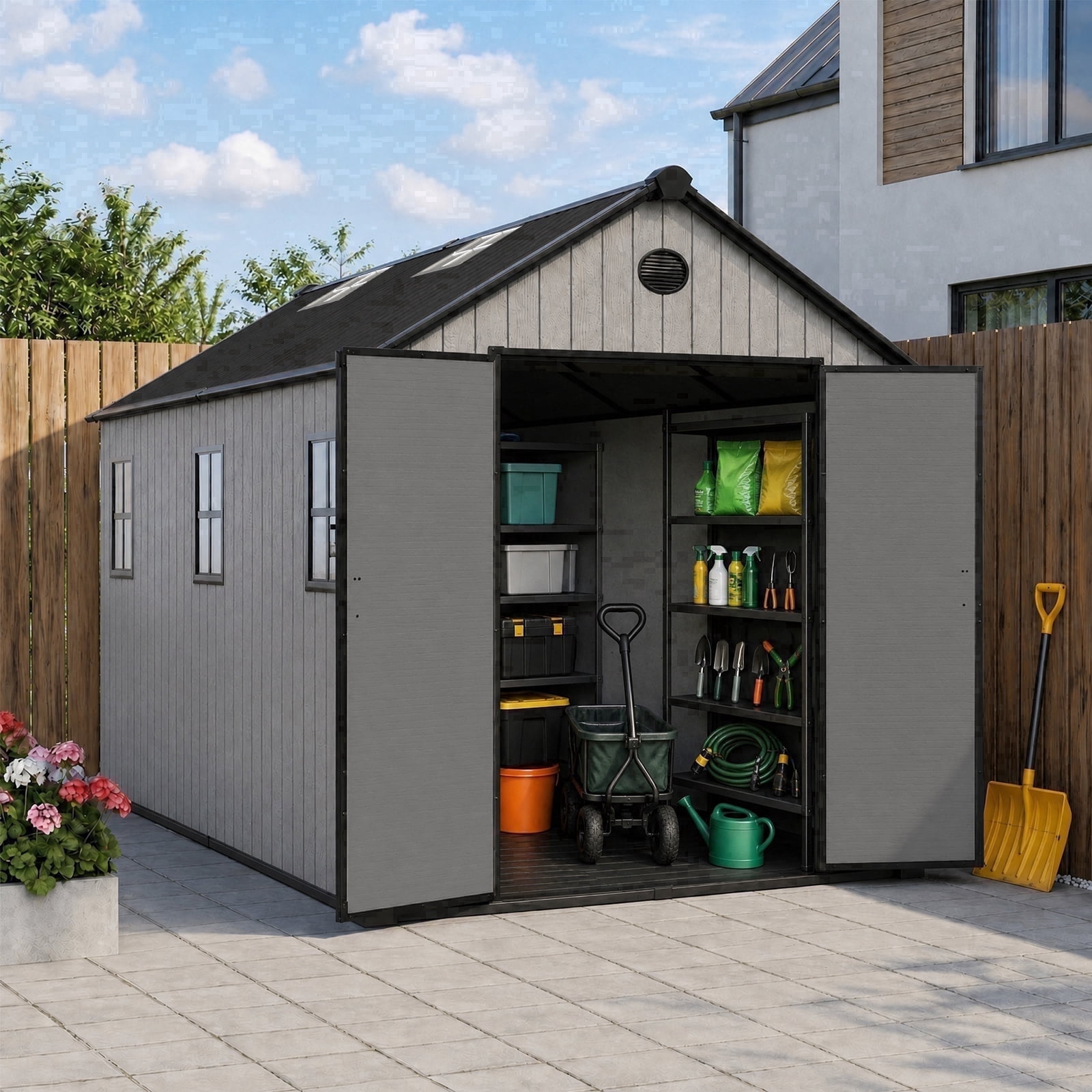 ZYJOYY 8' x 12' Resin Outdoor Storage Shed with Floor, 16mm Thick