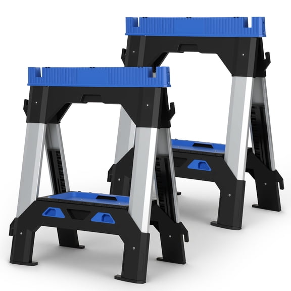 ZYJOYY Saw Horses 2 Pack Fold Heavy Duty, 2500 LBS Load Capacity Adjustable Height Folding Sawhorse with Adjustable Steel Legs, Portable Work Support for Woodworking & Construction