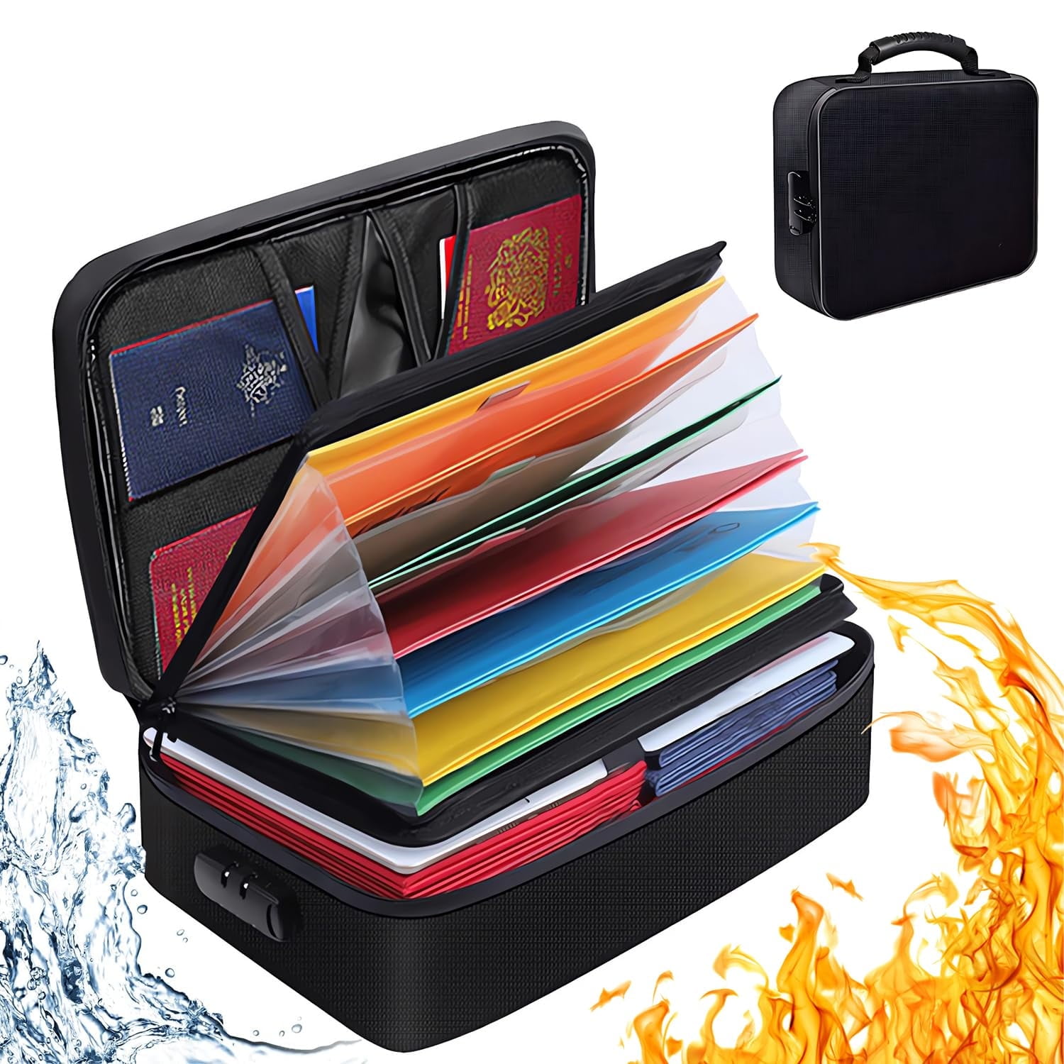 VEGCOO Fireproof Document Bag with Lock,Waterproof and Fireproof Document Storage,Multi-Layer Portable Filing Storage for Important File Passport Certificates Legal Documents