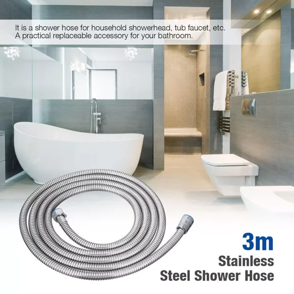 ZYLER- 118Inch 3M Shower Hose Flexible Stainless Steel Chrome Shower Head Hose Pipe
