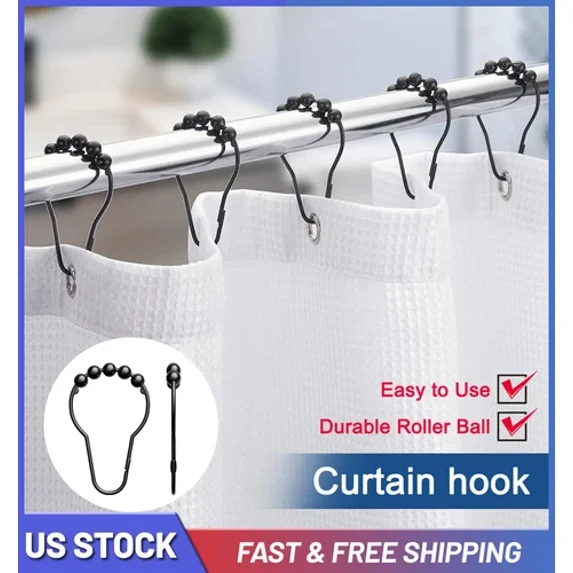 ZYLER- 12 Pack Metal Shower Curtain Hooks Shower Curtain Rings Rustproof For Bathroom