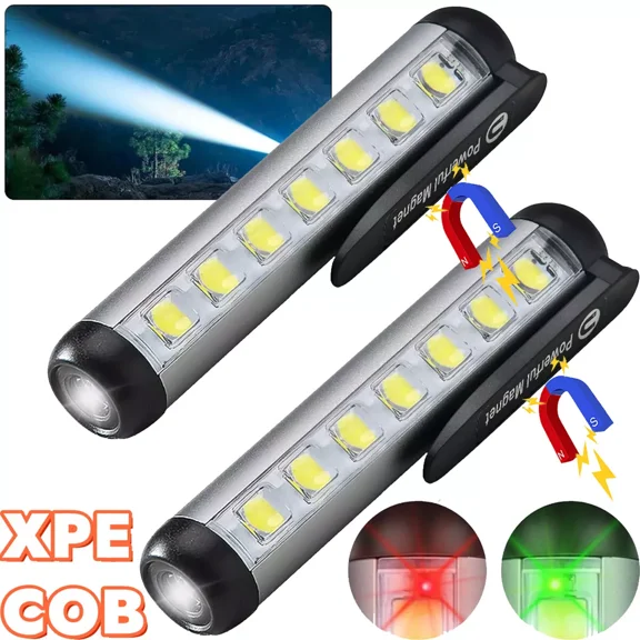 ZYLER- 2-Pack Usb Cob Led Flashlight Work Light Magnetic Super Bright Torch Penlight Us
