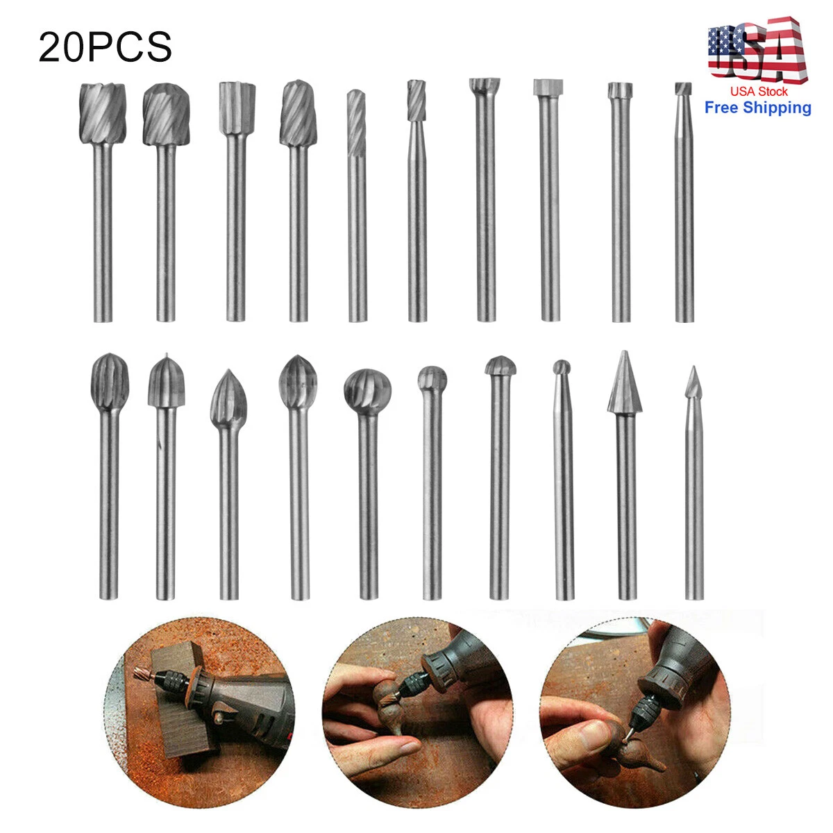 Zyler - 20Pcs For Dremel Diamond Burr Bits Drill Set Rotary Multi Tool Accessories Kit
