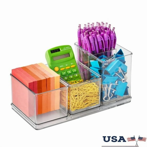 ZYLER- 4 Piece Clear Desktop Organizer Storage System Modular Office Supply Bins New