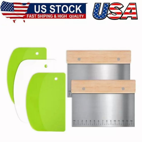 ZYLER- 5 Pcs Bench Scraper, Bench Scraper Kitchen 2 Pcs Stainless Steel Dough Scraper