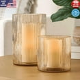 thumbnail image 1 of ZYLER- Amber Glass Pillar Candle Holder Hurricane Indoor Outdoor Tabletop Bedroom Decor, 1 of 6