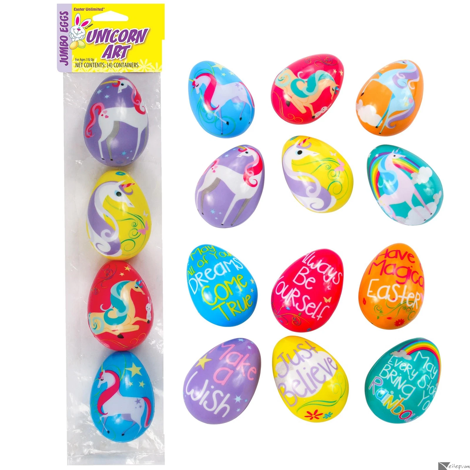 ZYLER- Easter Unlimited Magic Unicorn Fillable Plastic Easter Eggs, 4 Ct, 3", Rainbow