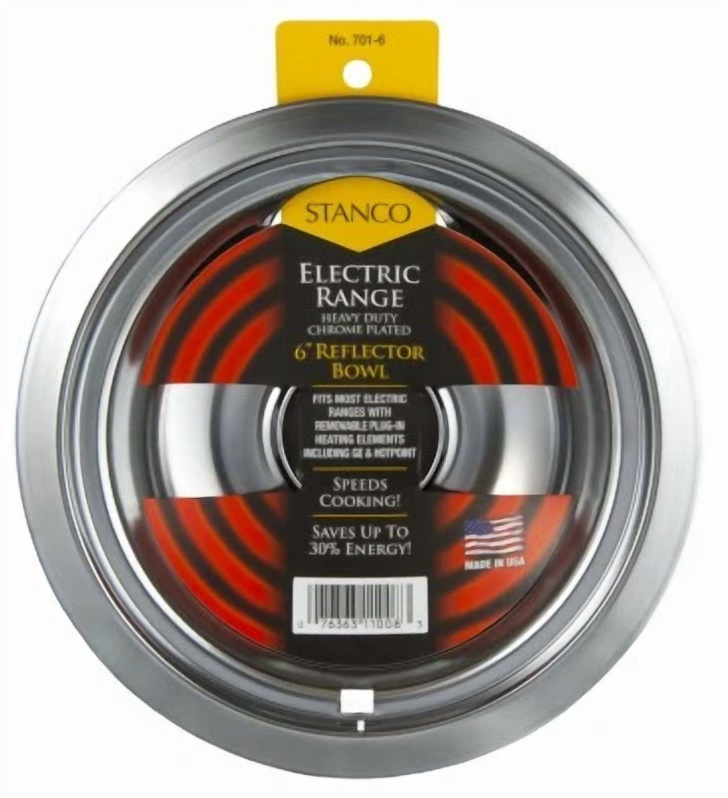ZYLER- Electric Range Reflector Bowl, Removable Element, Chrome, 6-In. -701-6