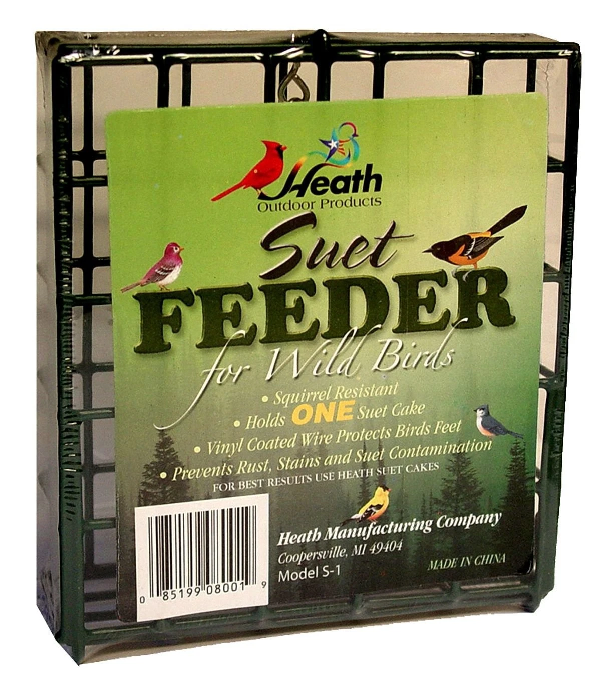 ZYLER- Heath Outdoor Products S-1-8 Single Hanging Suet Feeder , Green