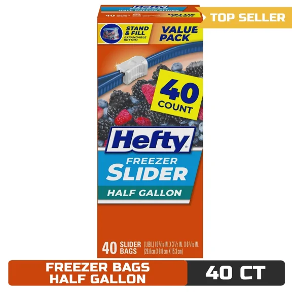 ZYLER- Hefty Slider Freezer Storage Bags, Half Gallon Size, 40 Count