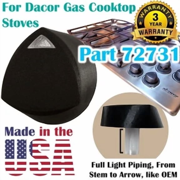 ZYLER- Knob For Dacor 72731 W/ Light Piping For Gas Cook Top Stove Range Burner Control