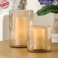 thumbnail image 1 of ZYLER- Ribbed Glass Hurricane Candle Holder 3In Pillar Candles Indoor Outdoor New, 1 of 4