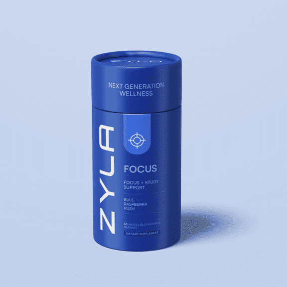 ZYLA Focus Gummies - Focus & Concentration Support Gummies, Blue Raspberry Rush Flavor, Individually Wrapped, 30 Count