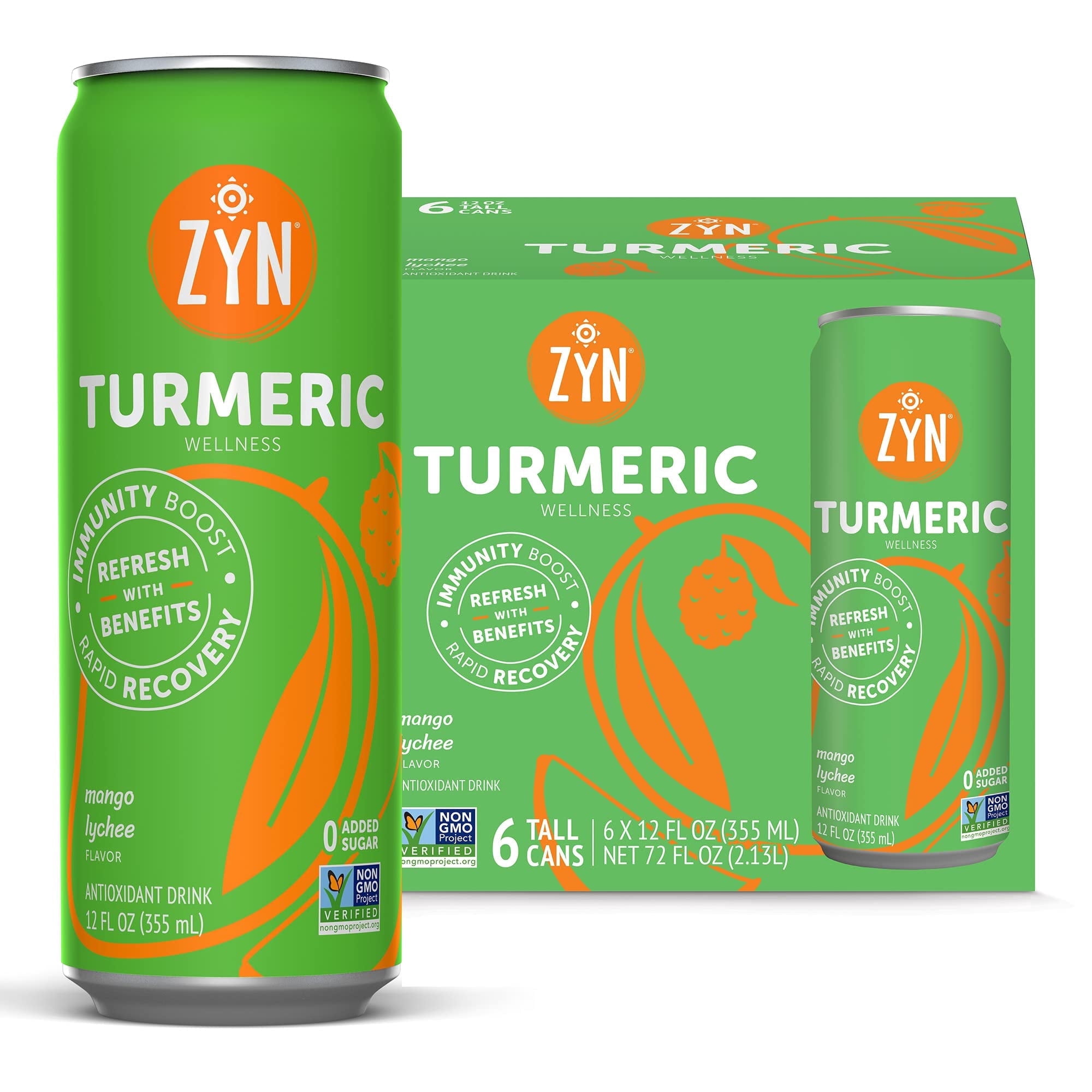 ZYN Turmeric Wellness Drink (6 Pack), Mango Lychee Flavored Turmeric ...