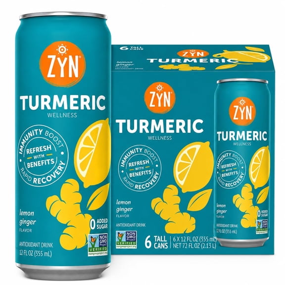 ZYN Turmeric Wellness Drink (6 Pack), Lemon Ginger Flavored Turmeric Curcumin with Black Pepper, No Added Sugar, Low Carb & Low Calorie, Clean Alternative