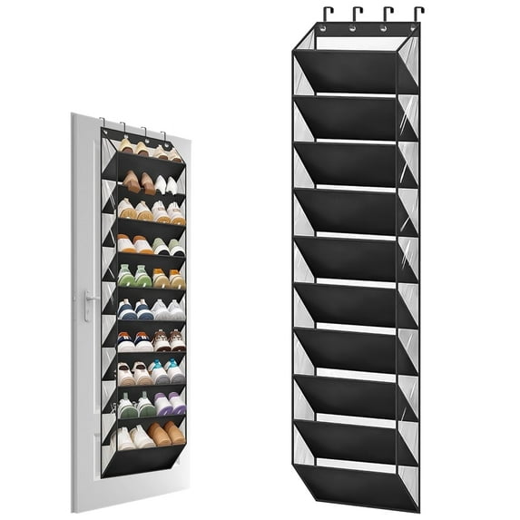 ZYNERY 10 Tier Clear Over the Door Shoe Organizer Storage, Deep Pockets Large Hanging Shoe Rack for Closet Door, Fit 20 Pairs Shoe Holder Hanger for Sneakers, Boots (Black)