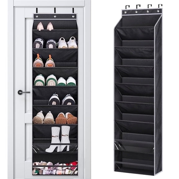 ZYNERY 10 Tier Clear Over The Door Shoe Rack for Door Fit 20 Pairs Sneakers Large Hanging Shoe Organizer for Closet Storage Boots, Black