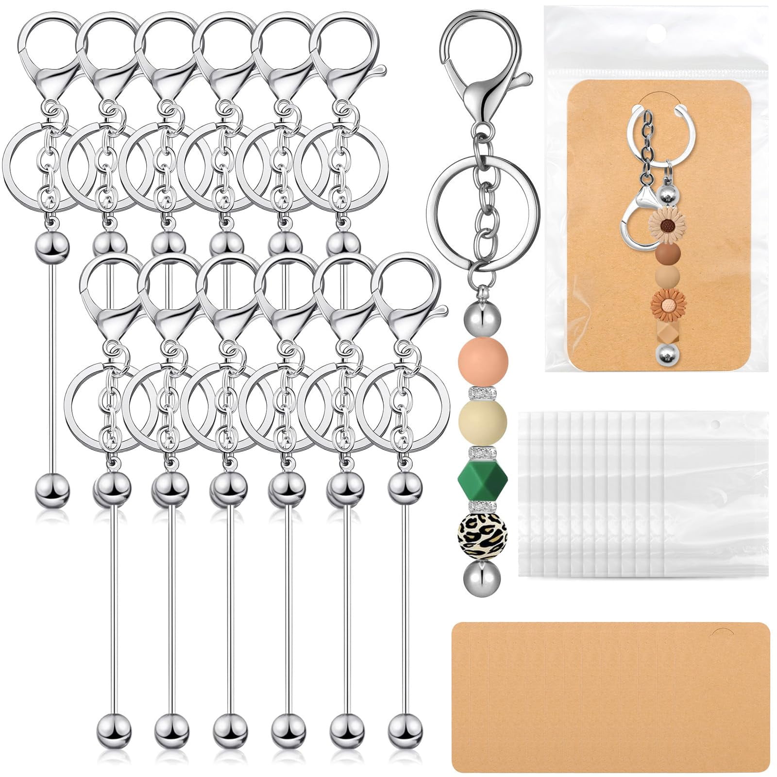ZYNERY 12 Pcs Beadable Keychain Bars Set, Metal Keychain Bars with Keychain Display Cards, Beadable Keychain Bar Bulk for Keychain Making Supplies ZYNERY 12 Pcs Beadable Keychain Bars Set, Metal Keychain Bars with Keychain Display Cards, Beadable Keychain Bar Bulk for Keychain Making Supplies