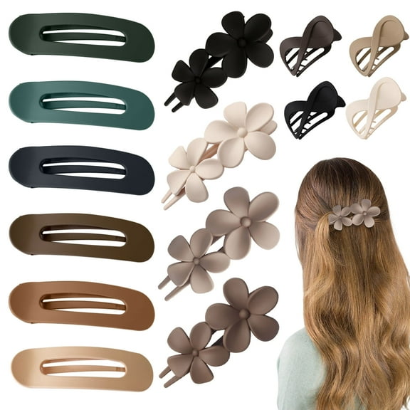 ZYNERY 14-Piece Hair Clips Set - 4 Figure -8 Claw Clips, 6 Matte French Barrettes, 4 Flower Hairpins | Non-Slip Grip for Thin, Thick & Curly Hair | Strong Hold for Women & Girls