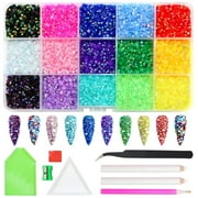 ZYNERY 18000pcs Flatback Rhinestones, 15 Mixed Color Jelly Rhinestones Round Shape Crystals Rhinestones for Crafts Nail Face Art Shoes Diamond Painting with Storage Box/Tweezers/Drill Pen 3mm