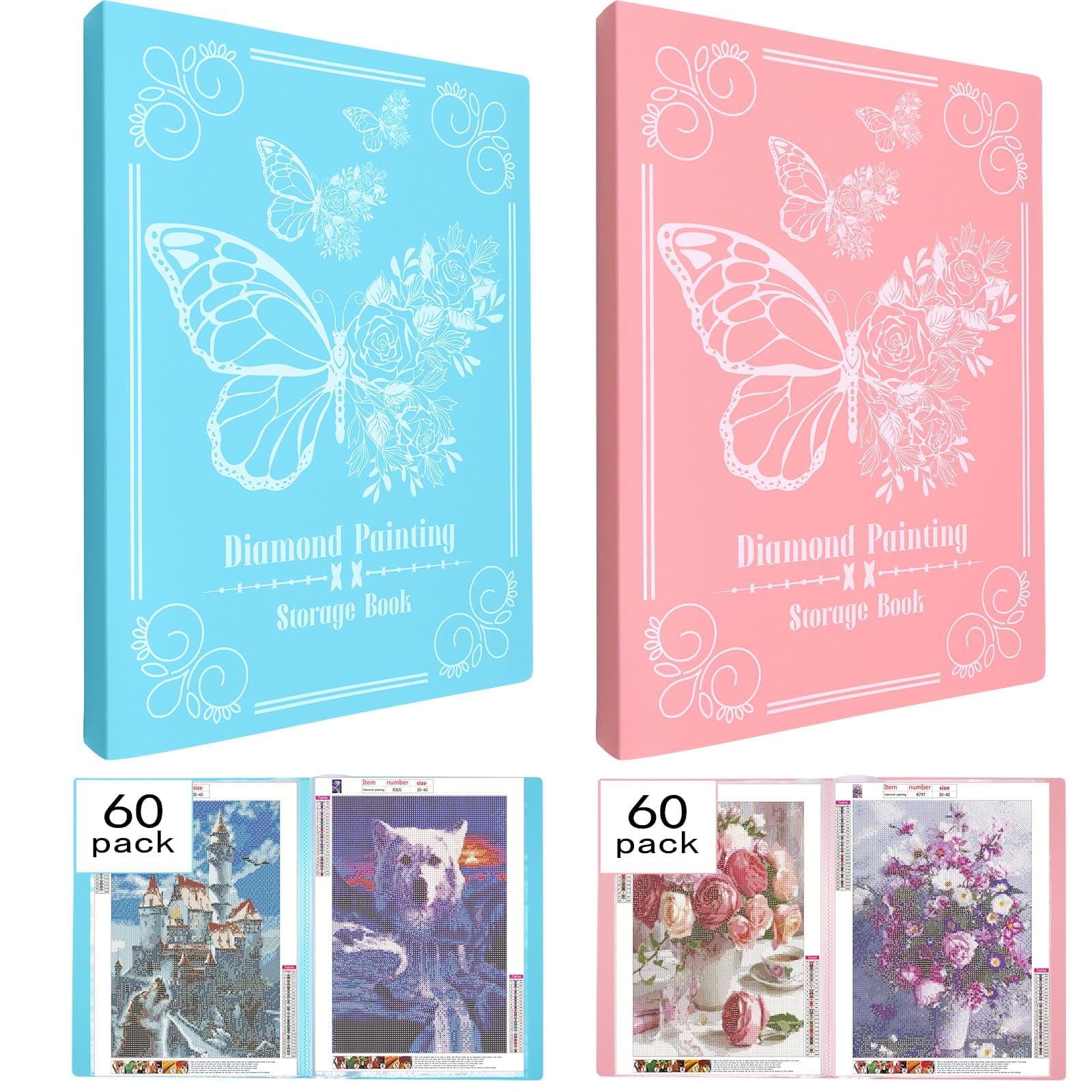 Diamond Painting Storage Book – Holds 60 Pictures, 30 Sleeves, Waterproof Portfolio For 40x30cm Art