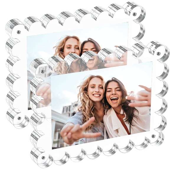 ZYNERY 2-Pack Wavy Edge Acrylic Magnetic Picture Frames, 5x7 Acrylic Floating Picture Frames with Strong Magnets, 20mm Thick Crystal Clear Block for Tabletop Display, Home & Office Modern Decor