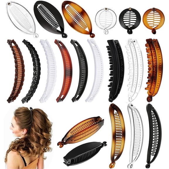 ZYNERY 20pcs Banana Hair Clips Set, Shatterproof Resin Hair Clips, 90s Vintage Vintage Grip Comb, Fishtail Ponytail Holder Clips, Hair Accessories for Women Volumizing Ponytai, Thick Hair & Updos