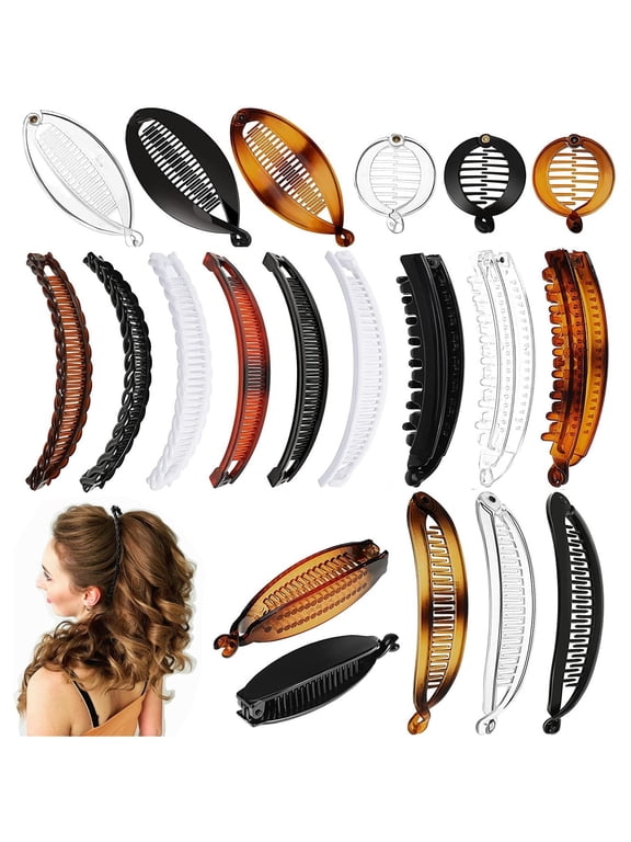 20pcs Banana Hair Clips Set, Shatterproof Resin Hair Clips, 90s Vintage Vintage Grip Comb, Fishtail Ponytail Holder Clips, Hair Accessories for Women Volumizing Ponytai, Thick Hair & Updos