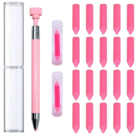 ZYNERY 21 Pcs Diamond Painting Pens Kit, 1 Pcs Refillable Wax Pen with 20 Pcs Wax, Rotating Glue Point Drill Pen for Nail Art, Diamond Art Accessories and Tools, Quickly Pick up Beads Gems (Pink)