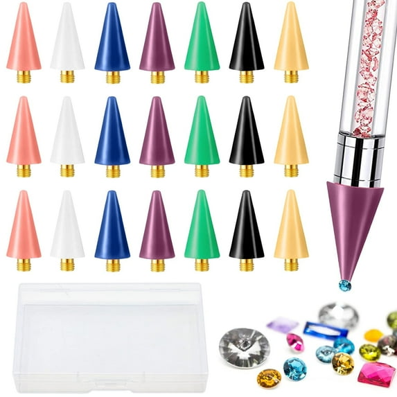ZYNERY 21 Pieces Replacement Wax Tips for Nail Art Diamond Painting Accessories Tools with Box (7 Colors)