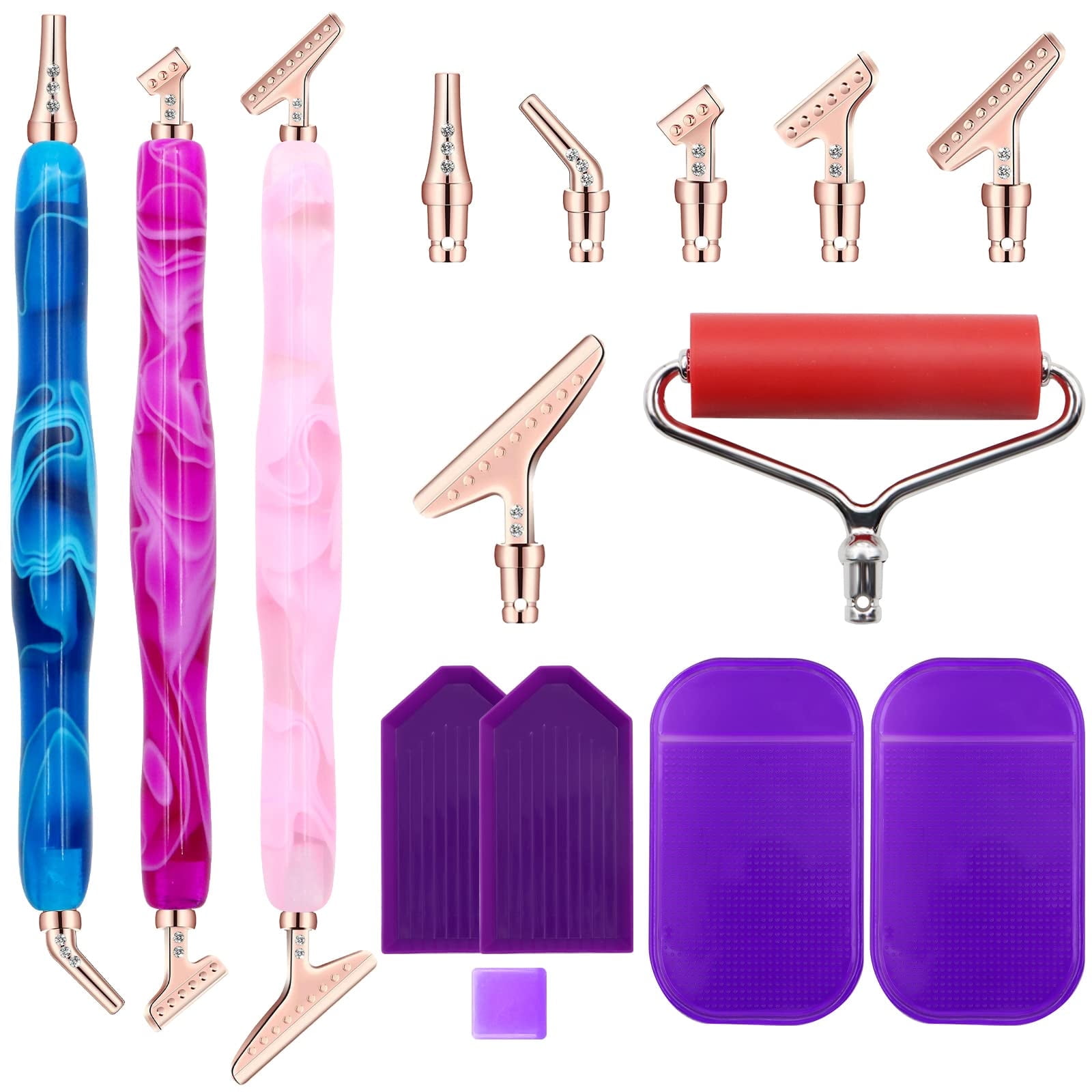 ZYNERY 27-Piece Diamond Painting Pen Kit, 45 Ergonomic Stainless Steel Metal Tips - Resin Diamond Art Pens - Diamond Painting Accessories Tools Pens for Diamond Painting Lovers Gifts (Rose Gold Tips)