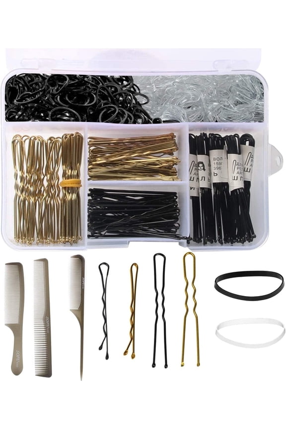 320 Pcs Bobby Pins & Hair Bands Set Including 100 Bobby Pins, 100 U Shape Hair Pins, 120 Pcs Hair Bands and 3 Hair Combs with Storage Box for Women/Girls