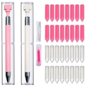 ZYNERY 34 Pcs Diamond Painting Pens Kit, 2 Refillable Wax Pen with 34 Wax, Rotating Glue Point Drill Pen for Nail Art, Diamond Art Accessories and Tools, Quickly Pick up Beads Gem (Pink&White)