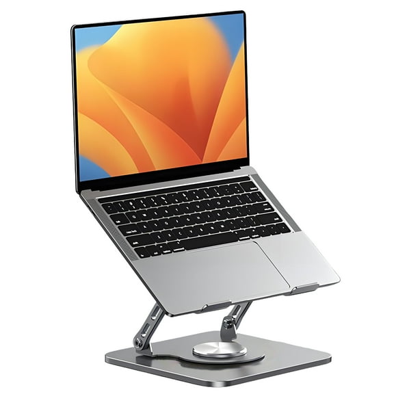ZYNERY 360 Rotating Laptop Stand - Carbon Steel Adjustable Computer Holder for 8-17.3 inch Laptops, Ergonomic Foldable Desktop Riser with Anti-Slip Base, Gray