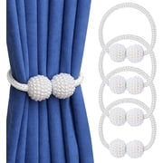 ZYNERY 4 Pack Magnetic Curtain Tiebacks Convenient Drape Tie Backs Pearl Decorative Rope Holdback Holder for Small, Thin or Sheer Window Drapries white