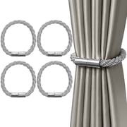 ZYNERY 4 Pack Strong Magnetic Curtain Tiebacks Modern Simple Style Drape Tie Backs Convenient Decorative Weave Rope Curtain Holdbacks for Thin or Thick Home & Office Window Draperies (Grey)