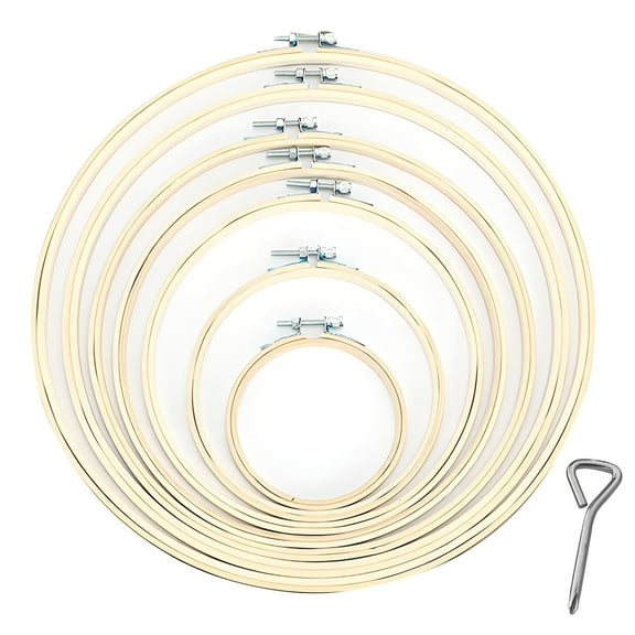 ZYNERY 7 Pieces 7 Sizes Bamboo Embroidery Hoop Set - Sizes 4 to 10 Inch with Screwdriver, Round Natural Wood Craft Frames for Cross Stitch, Needlework, Craft Sewing and DIY Art