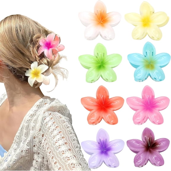 ZYNERY 8 Pcs Flower Hair Clip,Non Slip Flower Claw Clips,Hawaiian Flower Hair Clip for Women,Hair Claws for Medium Thick Hair Straight,Curly,Wavy Hair