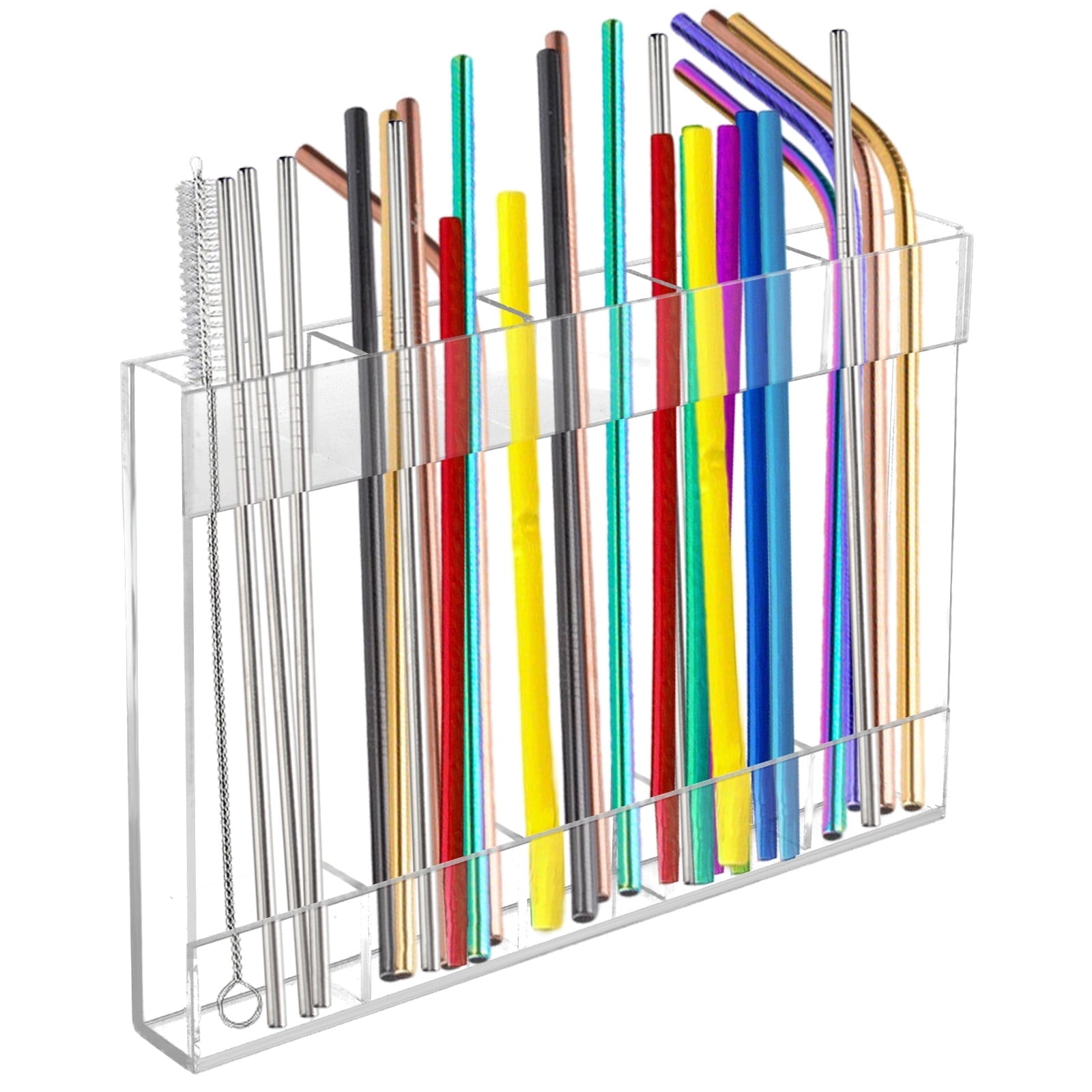 Acrylic Straw Holder & Organizer | 9.8 Inch With Strong Adhesive | For Cabinet Door, Kitchen, Office