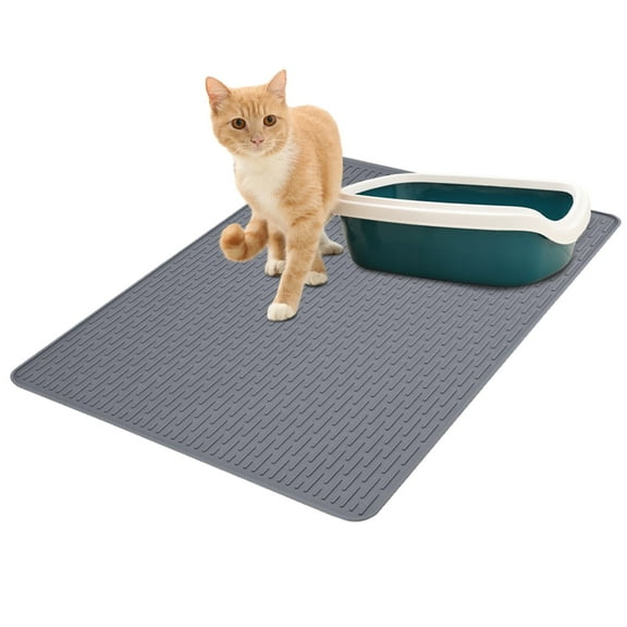 ZYNERY Extra Large Cat Litter Mat, 34" x 22" Non-slip Litter Trapping Mat, Waterproof & Urine-Proof, Easy Clean EVA Cat Litter Catcher for Litter Box, Gray