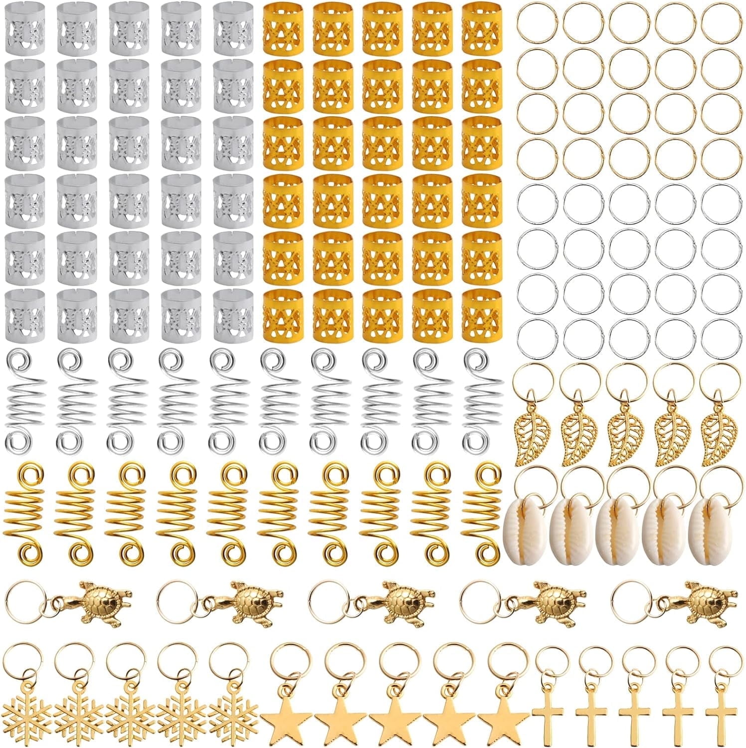 ZYNERY Hair Braid Rings Hair Cuffs Set, 150 Pieces Metal Hair Jewelry Pendant Rings Charm Hair Clip Braiding Circle, Dreadlocks Hair Accessories/Decoration for Woman and Man (Gold & Silver)