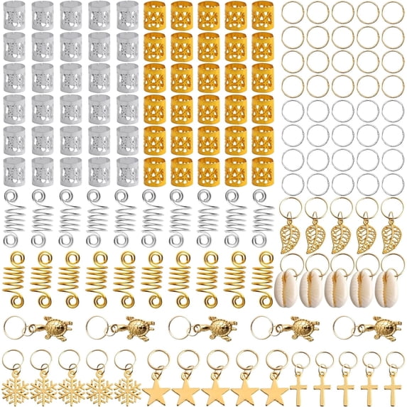 ZYNERY Hair Braid Rings Hair Cuffs Set, 150 Pieces Metal Hair Jewelry Pendant Rings Charm Hair Clip Braiding Circle, Dreadlocks Hair Accessories/Decoration for Woman and Man (Gold & Silver)