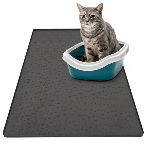 ZYNERY Large Silicone Cat Litter Mat, 34"X22" Waterproof Litter Trapping Mat, EVA Non-Slip, Waterproof Urine Proof Cat Litter Catcher Mat, Easy Clean Scatter Control (Gray)