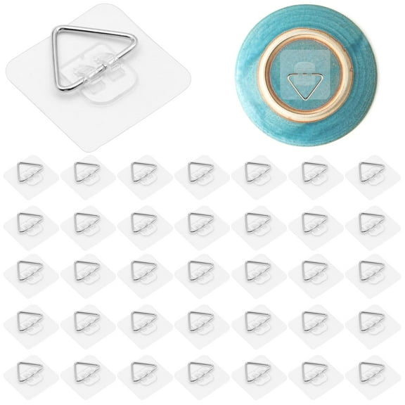 ZYNERY Picture Hangers & Plate Hangers for The Wall, 40 Pieces Adhesive Picture Hanger for Decorative Plates, 2.4 * 2.4 inch Invisible Plate Holder for Wall Art Decor