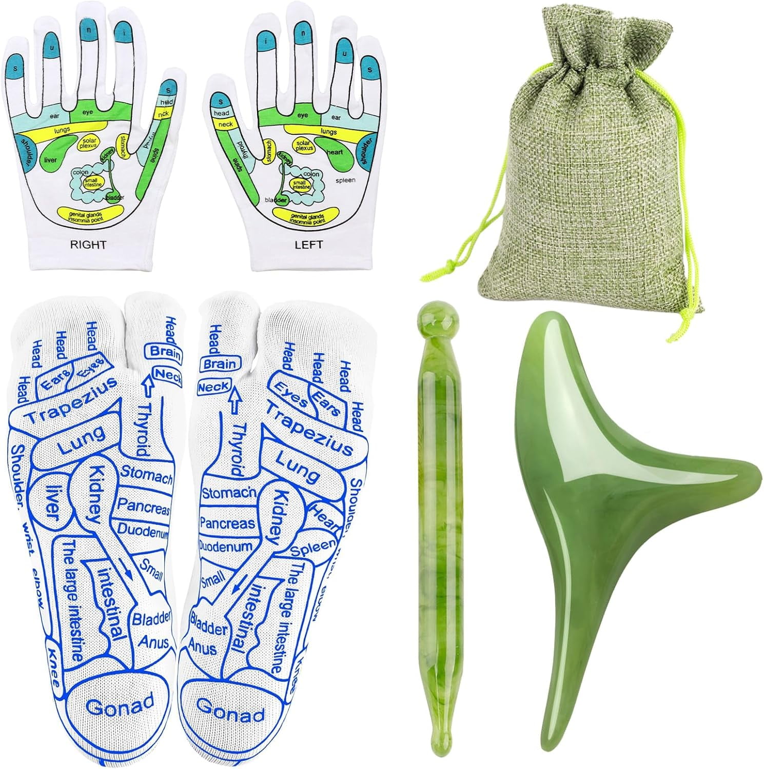 ZYNERY Reflexology Socks with Massage Tool, Pressure Point Massage Tool, Acupressure Socks & Gloves, Reflexology Chart Socks with Trigger Point Massage Tool, Foot Pain Relief (Men's, Green)