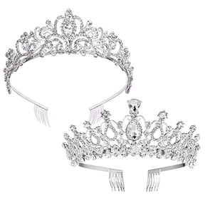 GIRACOA Rhinestone Bridal Tiara 2 pack Crystal Wedding Crown for Bridal and Flower Girls Headpiece with Comb (Crystal)