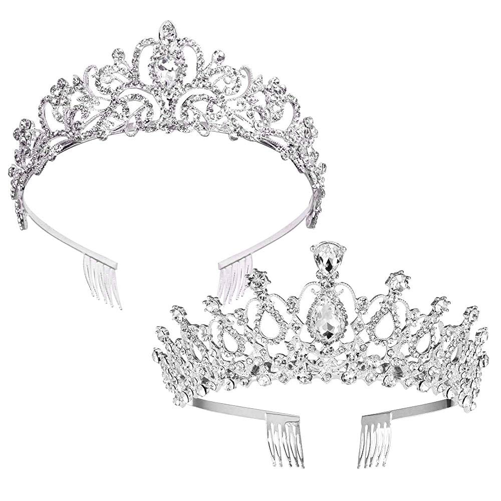 ZYNERY Rhinestone Bridal Tiara 2 Pack Crystal Wedding Crown for Bridal and Flower Girls Headpiece with Comb (Crystal)