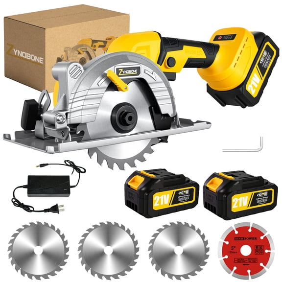 ZYNOBONE 21V Brushless Cordless Circular Saw Set with 2 Batteries, 4 Blades & Charger