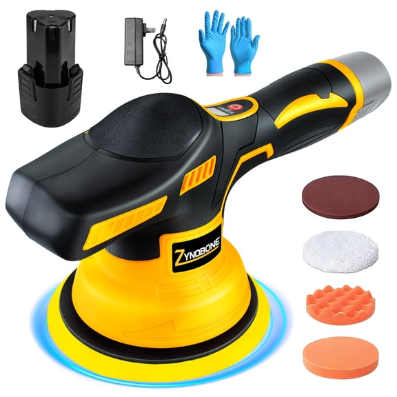 ZYNOBONE 21V Cordless Dual Action Car Polisher, with 8 Variable Speeds (5500 RPM Max), LED Display, Polishing Kit for Car Waxing, Scratch Removal
