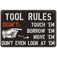 thumbnail image 1 of ZYPENG Vintage Metal Signage, 7.8 x 11.8 inches, Funny Tool Rules Don't Garage Decor for Man Cave Room Wall Decorative Home Tin Sign, 1 of 10